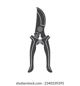 Secateurs garden pruner for work in garden icon silhouette isolated on white. Vector illustration. For emblem, sign, patch, shirt. Farming secateurs garden pruner, gardening equipment