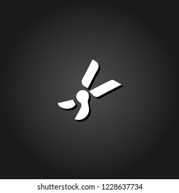 Secateurs, garden scissors icon flat. Simple White pictogram on black background with shadow. Vector illustration symbol