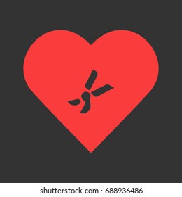 Secateurs, garden scissors icon flat. Simple pictogram on heart background. Vector illustration symbol