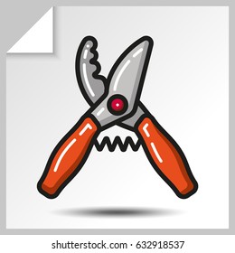 Secateurs of garden tool icon. Vector Isolated flat colorful illustration.