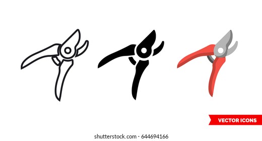 Secateurs icon of 3 types: color, black and white, outline. Isolated vector sign symbol.