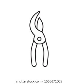 Secateurs icon. Outline vector icon for web design isolated on white background. Stroke high quality symbol. Secateurs icon in modern line style.
