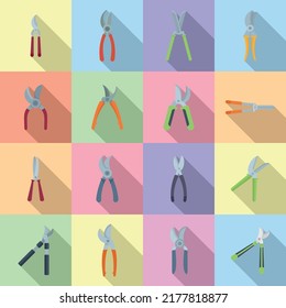 Secateurs icons set flat vector. Agriculture cut. Garden farm