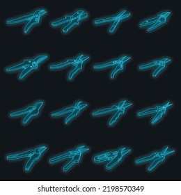 Secateurs icons set. Isometric set of secateurs vector icons neon color on black