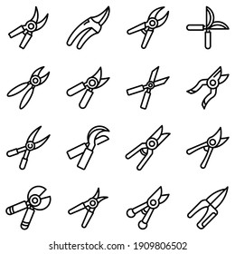 Secateurs icons set. Outline set of secateurs vector icons for web design isolated on white background