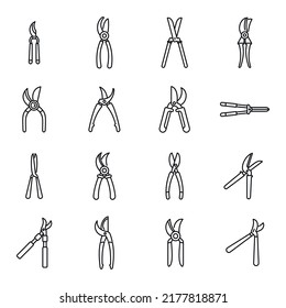 Secateurs icons set outline vector. Agriculture cut. Garden farm