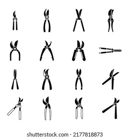 Secateurs icons set simple vector. Agriculture cut. Garden farm