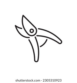 Secateurs Line Symbol auf weißem Hintergrund