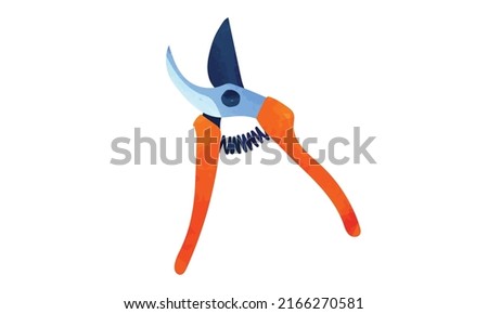 Secateurs pruner watercolor vector illustration isolated on white background. Pruning shears, garden hand pruners, pruning scissors, garden scissors. Secateurs pruner clipart