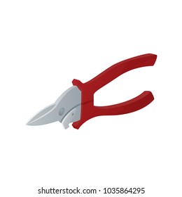 Secateurs for pruning plants. Badge of the garden tool. Vector illustration isolated on white background.