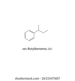 sec-Butylbenzene skeletal structure. Alkylbenzene compound schematic illustration. Simple diagram, chemical formula.