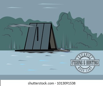 Secluded Lake House. Special place for relax, outdoor activity concept. Vector illustration