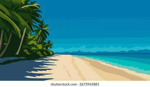 Playa de arena aislada con sombras de palmeras Arte vectorial de ilustración