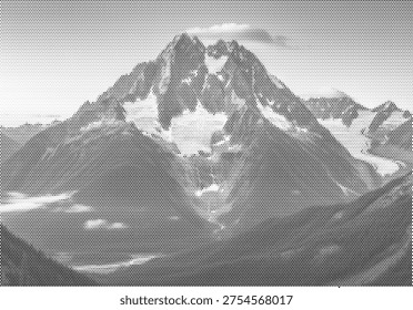 secluded wilderness halftone forest valley woodland dotted landscape monochrome terrain retro serene tranquil scenic gorge dale slope trees
