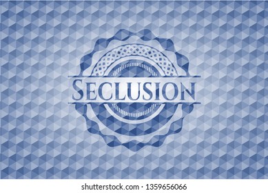 Seclusion blue badge with geometric pattern.