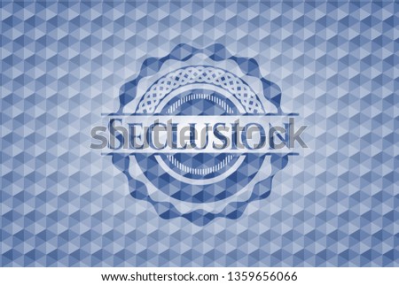 Seclusion blue badge with geometric pattern.
