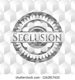 Seclusion grey badge with geometric cube white background