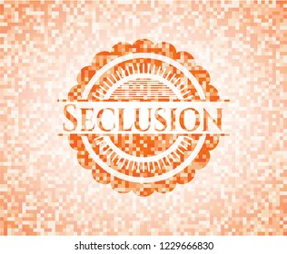 Seclusion orange tile background illustration. Square geometric mosaic seamless pattern with emblem inside.