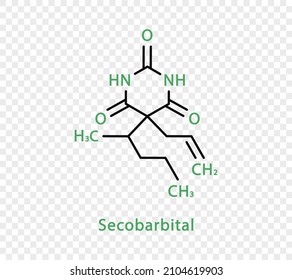 Secobarbital chemical formula. Secobarbital structural chemical formula isolated on transparent background.