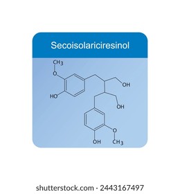 Secoisolariciresinol skeletal structure diagram.lignan compound molecule scientific illustration on blue background.