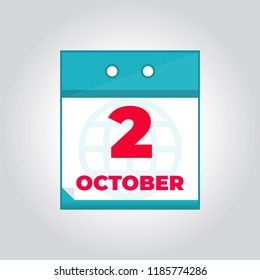 Second 2 october daily calendar icon with month and date. Flat vector 