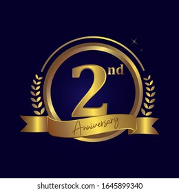 Second 2nd Happy Anniversary Gold Shiny Vector Design Dark Blue Background