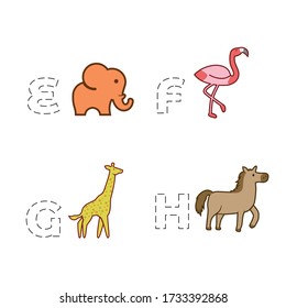 segundo alfabeto, reconocimiento de letras y animales en niños.