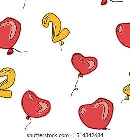 Second anniversary background with pink heart shaped balloons and golden numbers ballons. Number two among hearts. Repeating pattern for cards, backgronds, banners and wallpapers.