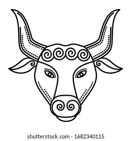 Second astrological sign, taurus associated with constellation. Zodiac represented by symbol of bull or buffalo. Outline drawing of animal on white background. Vector illustration of asterism in flat