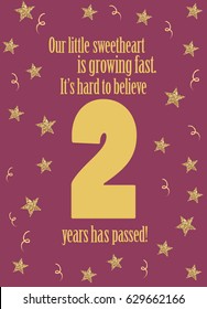 Second Birthday Card For A Two Year Old Dark Pink With Stars And Yellow Text Our Little Sweetheart