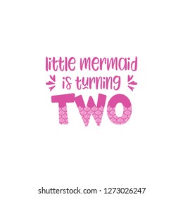 Second birthday for little girl with mermaid scales vector illustration.Cute word Two with mermaid scales with glitter effect.