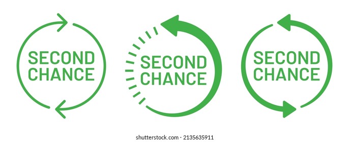 Second Chance Text With Arrow Around Icon Set.