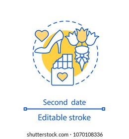 Second date concept icon. Romantic relationships idea thin line illustration. Vector isolated outline drawing. Editable stroke