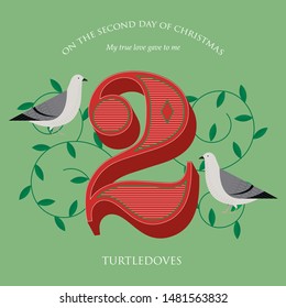 second day of christmas of the twelve days of christmas/ advent calendar template vector/illustration