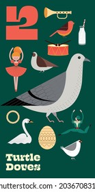 Second day of Christmas of the Twelve days of Christmas design template vector, illustration