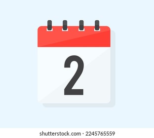 The second day of the month with date 2, day two logo design. Calendar icon flat day 2. Reminder symbol. Event schedule date. Schedule planning. Meeting appointment time vector design and illustration