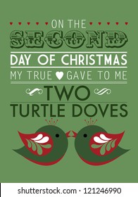 second day of the twelve days of christmas template vector/illustration - two turtle doves