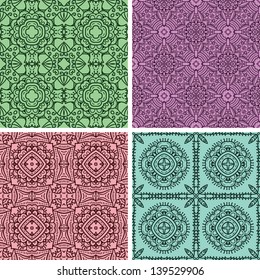 Second  ethnicity set . Set of four outlines seamless  pattern with ethnicity motif