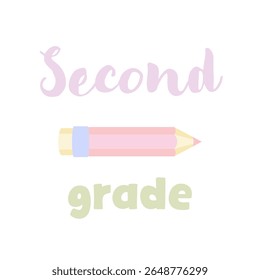 Second grade pastel vector illustration with coquette pencil and cute soft girly school design