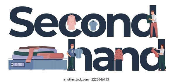 Second hand clothes concept with text flat vector illustration