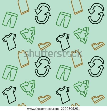 Second hand fashion seamless pattern design, thrifting store repeat background template, thrifted clothing icons, used outfit endless vector, clothes donation repetitive illustration, wallpaper