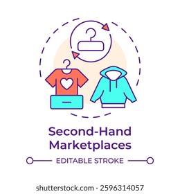 Second hand marketplaces multi color concept icon. Exchanging pre owned goods. Sharing economy model. Round shape line illustration. Abstract idea. Graphic design. Easy to use in infographic