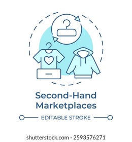 Second hand marketplaces soft blue concept icon. Exchanging pre owned goods. Sharing economy model. Round shape line illustration. Abstract idea. Graphic design. Easy to use in infographic