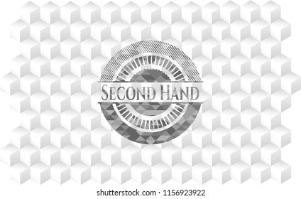 Second Hand realistic grey emblem with geometric cube white background