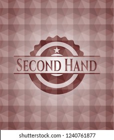Second Hand red seamless emblem with geometric pattern background.