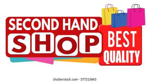 Second hand shop banner or label for business promotion on white background,vector illustration