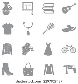 Second Hand Store Icons. Gray Flat Design. Vector Illustration.