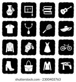 Second Hand Store Icons. Grunge Black Flat Design. Vector Illustration.