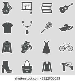 Second Hand Store Icons. Sticker Design. Vector Illustration.