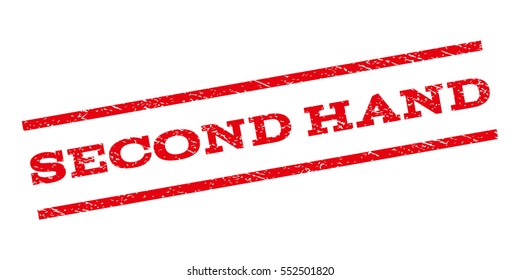 Second Hand watermark stamp. Text tag between parallel lines with grunge design style. Rubber seal stamp with dirty texture. Vector red color ink imprint on a white background.